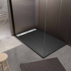 Receveur noir effet granite en résine epoxy 80x140x3 cm + grille linéaire blanche Aurlane - PACR272