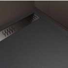 Receveur noir effet granite en résine epoxy 80x140x3 cm + grille linéaire gun metal Aurlane - PACR273