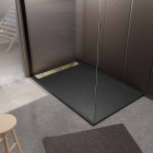 Receveur noir effet granite en résine epoxy 80x140x3 cm + grille linéaire or brossé Aurlane - PACR274