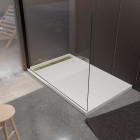 Receveur blanc effet granite en résine epoxy 90x140x3 cm + grille linéaire or brossé Aurlane - PACR299