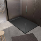 Receveur noir effet granite en résine epoxy 90x140x3 cm + grille linéaire gun metal Aurlane - PACR278