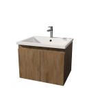 Meuble de salle de bains 60cm à suspendre décor bois clair - 2 portes - vasque blanche - elementary Aurlane - LAV931