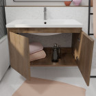 Meuble de salle de bains 80cm à suspendre décor bois clair - 2 portes - vasque blanche - elementary Aurlane - LAV932