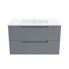 Meuble de salle de bains leon 80cm gris souris - 2 tiroirs en mdf ondulés - vasque à encastrer Aurlane - PACM733