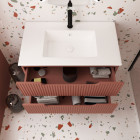 Meuble de Salle de Bains LEON 80cm Terracotta – 2 Tiroirs en MDF Ondulés – Vasque à encastrer Aurlane - PACM730