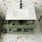 Meuble de salle de bains leon 80cm vert olive - 2 tiroirs en mdf ondulés - vasque à encastrer Aurlane - PACM732