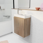 Meuble lave mains décor bois 40x50x22 cm avec vasque en smc blanche - elementary