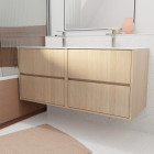 Pack meuble salle de bains 120 cm chêne clair, 4 tiroirs avec vasque céramique - xenos