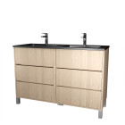 Meuble de salle de bains 120 cm 6 tiroirs chêne clair + vasque double céramique noire - xenos Aurlane - PACM721