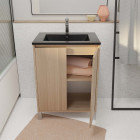 Meuble de salle de bains 60 cm 2 portes chêne clair + vasque céramique noire - xenos Aurlane - PACM713