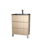 Meuble de salle de bains 60 cm 3 tiroirs chêne clair + vasque céramique noire - xenos Aurlane - PACM715