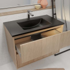 Meuble de salle de bains 80 cm 2 tiroirs chêne clair + vasque céramique noire - xenos Aurlane - PACM717