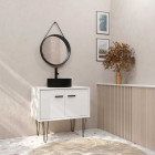 Meuble salle de bains 80cm blanc et noir sur pieds - 2 portes - vasque ronde et miroir barbier noir Aurlane - LAV623