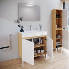 Meuble de salle de bains 80cm 2 portes bois et blanc + vasque céramique blanche - key Aurlane - PACM863