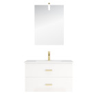 Meuble salle de bains 80cm laqué blanc et or doré à tiroirs avec vasque - miroir & applique led Aurlane - PACM700