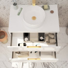 Meuble salle de bains 80cm laqué blanc et or doré 2 tiroirs - vasque blanche - miroir & applique led Aurlane - PACM678