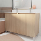 Pack meuble salle de bains 120 cm chêne clair, 4 portes avec vasque céramique - xenos Aurlane - PACM694