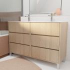 Pack meuble salle de bains 120 cm chêne clair, 6 tiroirs avec vasque céramique - xenos