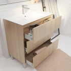 Pack meuble salle de bains 80 cm chêne clair, 3 tiroirs avec vasque céramique - xenos Aurlane - PACM692