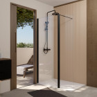 Pack paroi de douche et volet pivotant 80+40x200 cm - verre transparent - barre de fixation noire Aurlane - PACF489