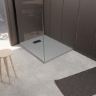 Pack receveur gris effet pierre 80x100 cm et grille décor linéaire noire mate Aurlane - PACR252