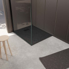 Pack receveur noir effet pierre 90x120 cm et grille décor linéaire noire mate Aurlane - PACR258