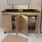 Meuble de salle de bains 120 cm 4 portes chêne naturel + vasque double céramique noire - timber Aurlane - PACM710