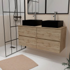 Meuble salle de bains 120cm 4 tiroirs chêne naturel - 2 vasques carrées 41x41x15cm noires Aurlane - PACM753