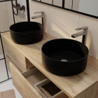 Meuble salle de bains 120cm 4 tiroirs chêne naturel - 2 vasques rondes 36cm en céramique noire Aurlane - PACM757
