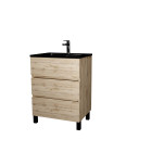 Meuble de salle de bains 60 cm 3 tiroirs chêne naturel + vasque céramique noire - timber Aurlane - PACM706