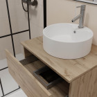 Meuble salle de bains 60cm 2 tiroirs chêne naturel + vasque ronde diamètre 41cm en céramique blanche Aurlane - PACM734