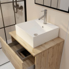 Meuble salle de bains 60cm 2 tiroirs chêne naturel + vasque carrée 41x41x15cm en céramique blanche Aurlane - PACM735