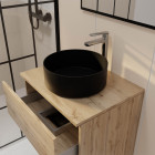 Meuble salle de bains 60cm 2 tiroirs chêne naturel + vasque ronde diamètre 36cm en céramique noire Aurlane - PACM741