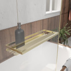 Pare baignoire rabattable 80x140cm en verre trempé - porte-serviette et etagère or doré brossé Aurlane - FAC1014