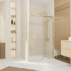 Porte de douche coulissante type industriel 120x200 cm - finition or doré brossé - verre trempé 6 mm Aurlane - FAC979