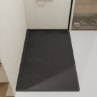 Receveur en acrylique gris effet pierre 90x140x5 cm + grilles linéaires chrome et noire Aurlane - PACR226
