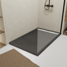 Receveur en acrylique gris effet pierre 90x140x5 cm + grilles linéaires chrome et blanche Aurlane - PACR227