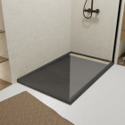 Receveur en acrylique gris effet pierre 90x140x5 cm + grilles linéaires chrome et or brossé Aurlane - PACR228