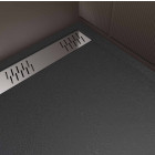 Receveur noir effet granite en résine epoxy 80x120x3 cm + grille linéaire chrome Aurlane - PACR260