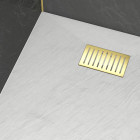 Pack receveur blanc effet pierre 80x120 cm et grille décor linéaire or doré brossé - rock 2 Aurlane - PACR191