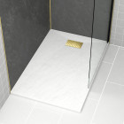 Pack receveur blanc effet pierre 80x120 cm et grille décor perforée or doré brossé - rock 2 Aurlane - PACR206