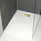 Pack Receveur blanc effet pierre 90×120 cm et grille décor linéaire Or Doré Brossé Aurlane - PACR192