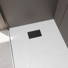 Pack receveur blanc effet pierre 90x140 cm et grille décor perforée noire mate Aurlane - PACR239