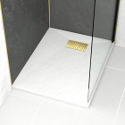 Pack receveur blanc effet pierre 70x90 cm et grille décor perforée or doré brossé - rock 2