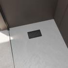 Pack receveur gris effet pierre 80x100 cm et grille décor linéaire noire mate Aurlane - PACR252