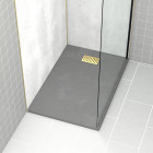 Pack receveur gris effet pierre 80x120 cm et grille décor linéaire or doré brossé - rock 2 Aurlane - PACR196