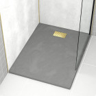 Pack receveur gris effet pierre 90x120 cm et grille décor perforée or doré brossé - rock 2 Aurlane - PACR212