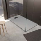 Pack receveur gris effet pierre 90x140 cm et grille décor linéaire noire mate Aurlane - PACR255