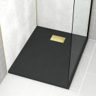 Pack receveur noir effet pierre 80x100 cm et grille décor perforée or doré brossé - rock 2 Aurlane - PACR215