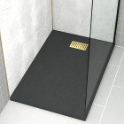 Pack receveur noir effet pierre 80x120 cm et grille décor linéaire or doré brossé - rock 2